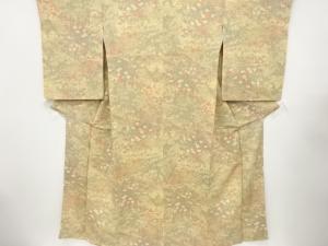 縮緬地　寺院に草花模様　小紋着物